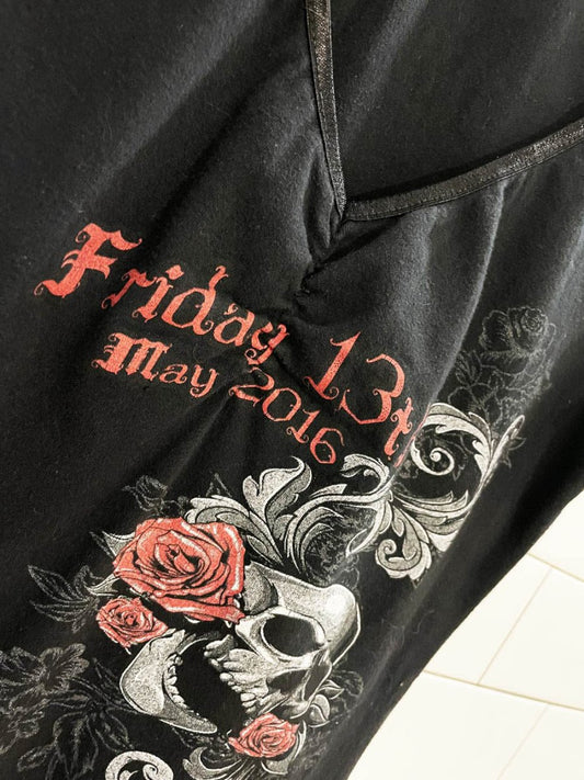 y2k digital clothing friday the 13th motorcycle rally cap sleeve tee - good market thrift store