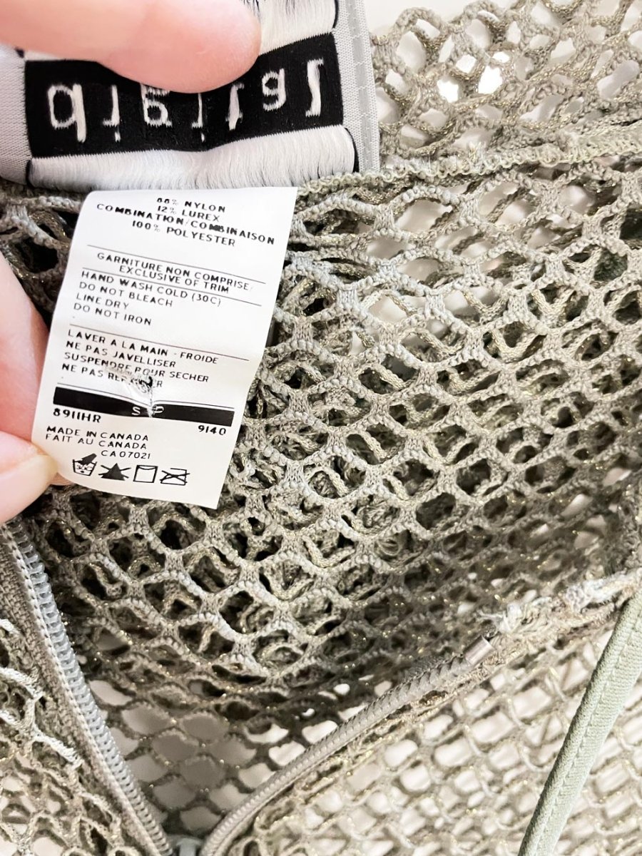 y2k digital clothing metallic open crochet knit full zip hoodie - good market thrift store