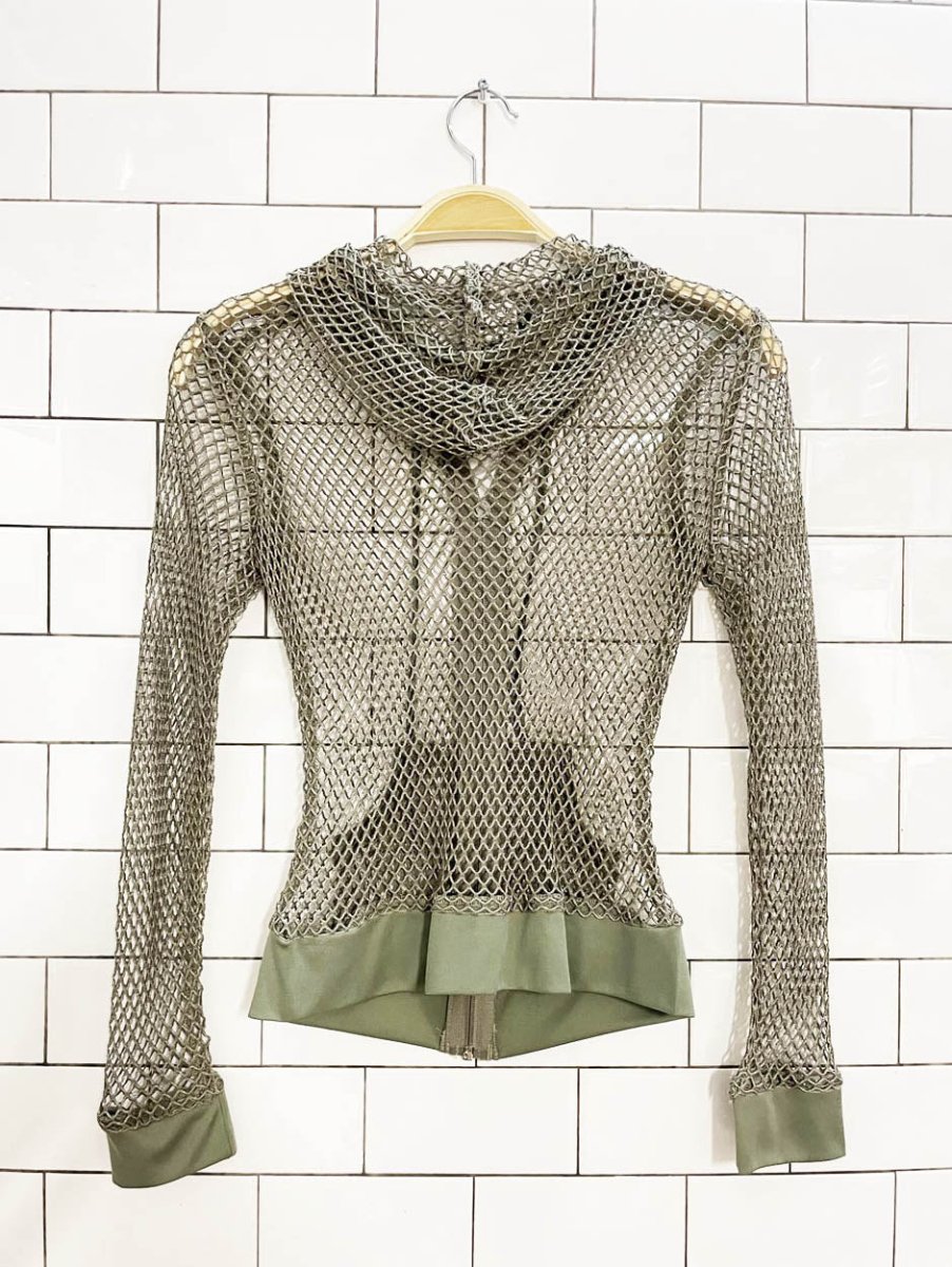 y2k digital clothing metallic open crochet knit full zip hoodie - good market thrift store