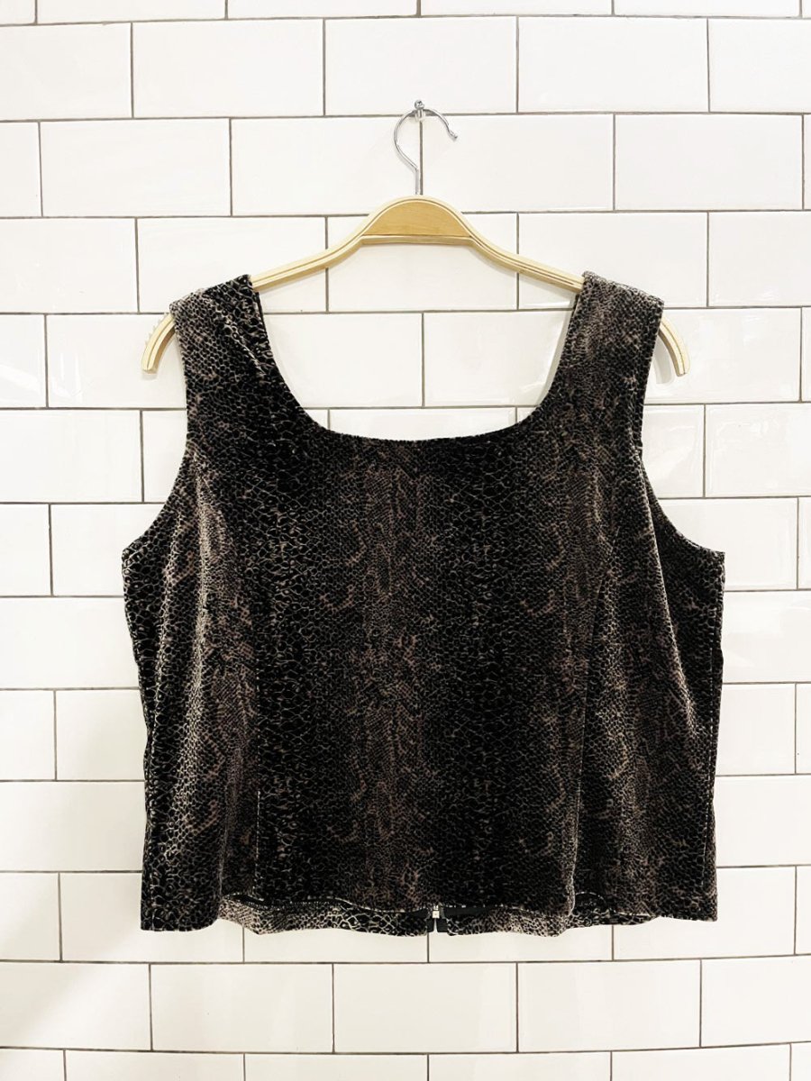 y2k dino velvet animal print full zip fitted tank - good market thrift store
