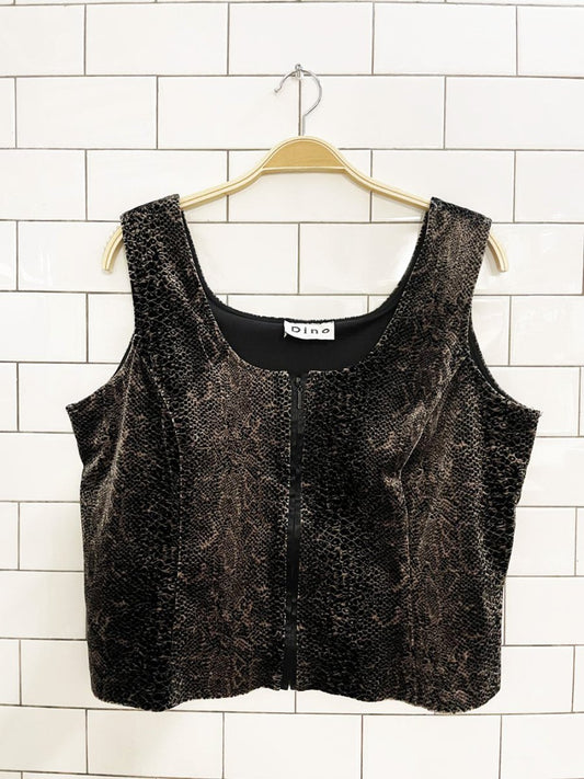 y2k dino velvet animal print full zip fitted tank - good market thrift store