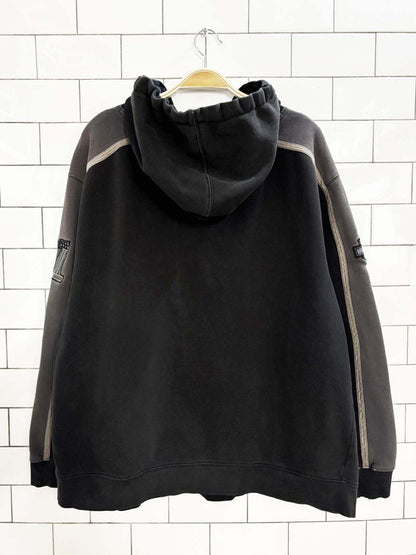 y2k distressed harley davidson two tone hooded sweatshirt - good market thrift store