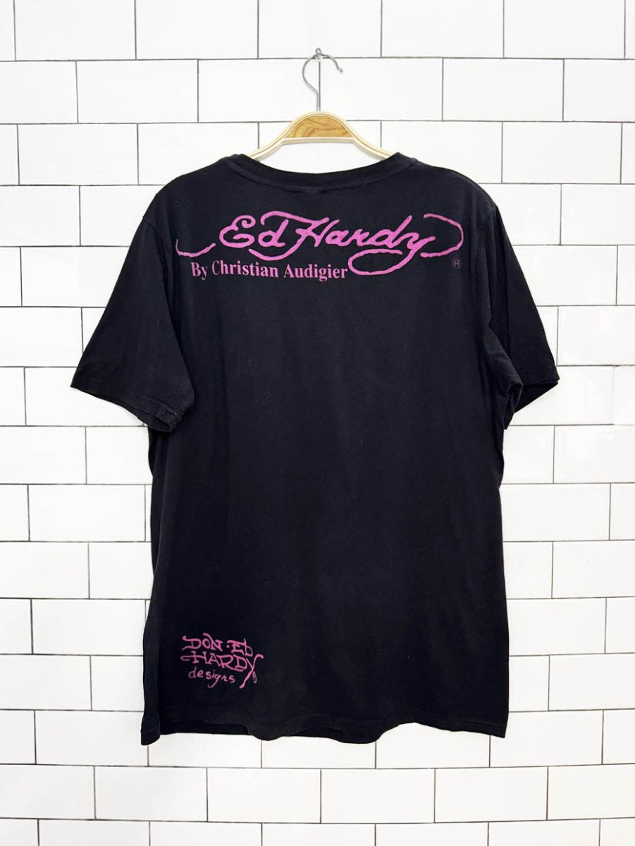 y2k ed hardy crystal eagle print tee - good market thrift store