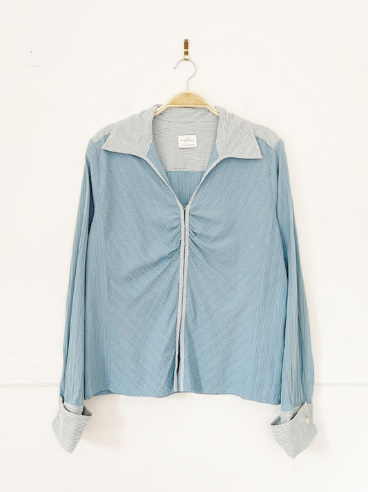 y2k emma james blue stripe hook and eye french cuff shirt | liz claiborne - good market thrift store