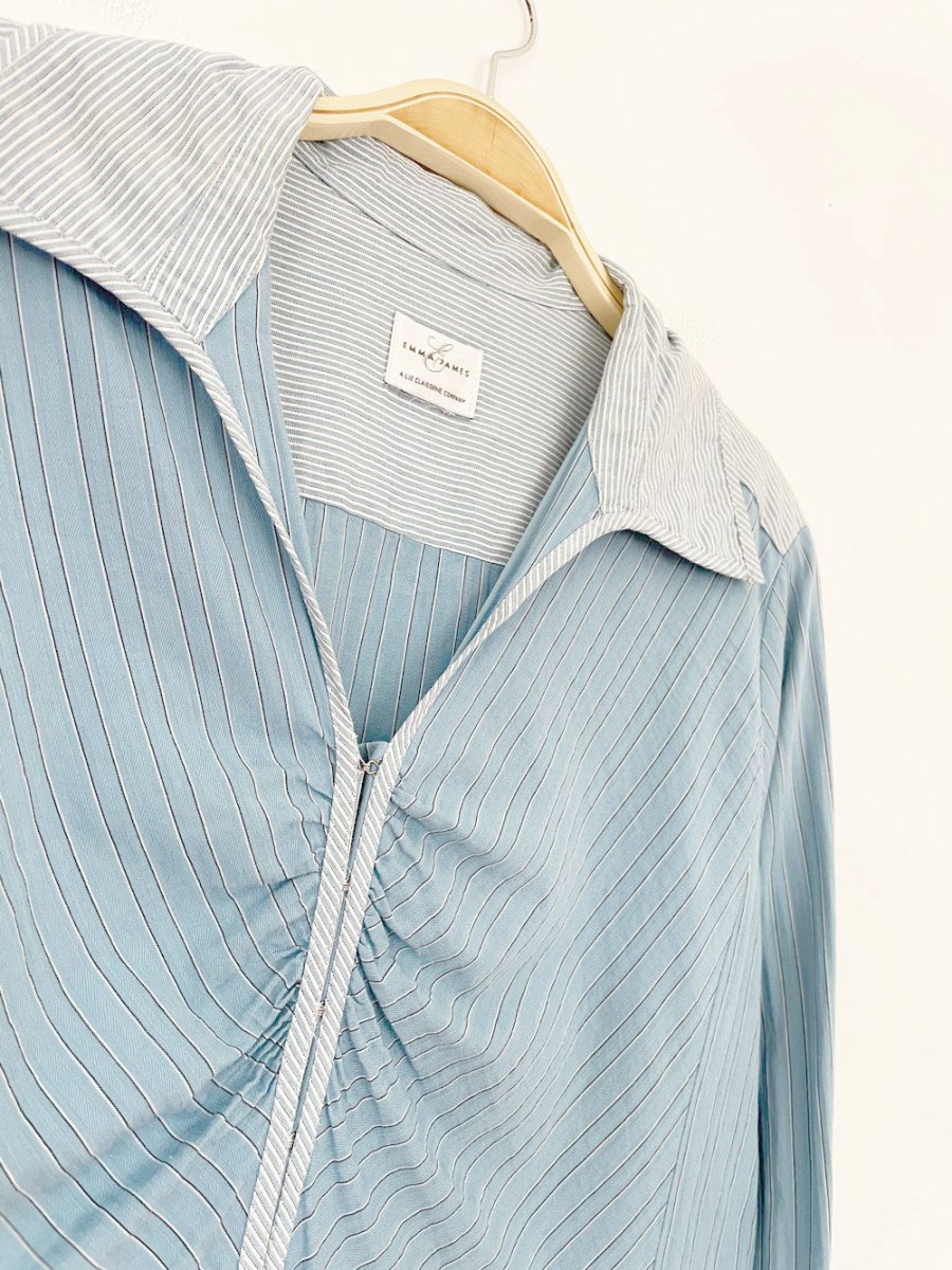 y2k emma james blue stripe hook and eye french cuff shirt | liz claiborne - good market thrift store