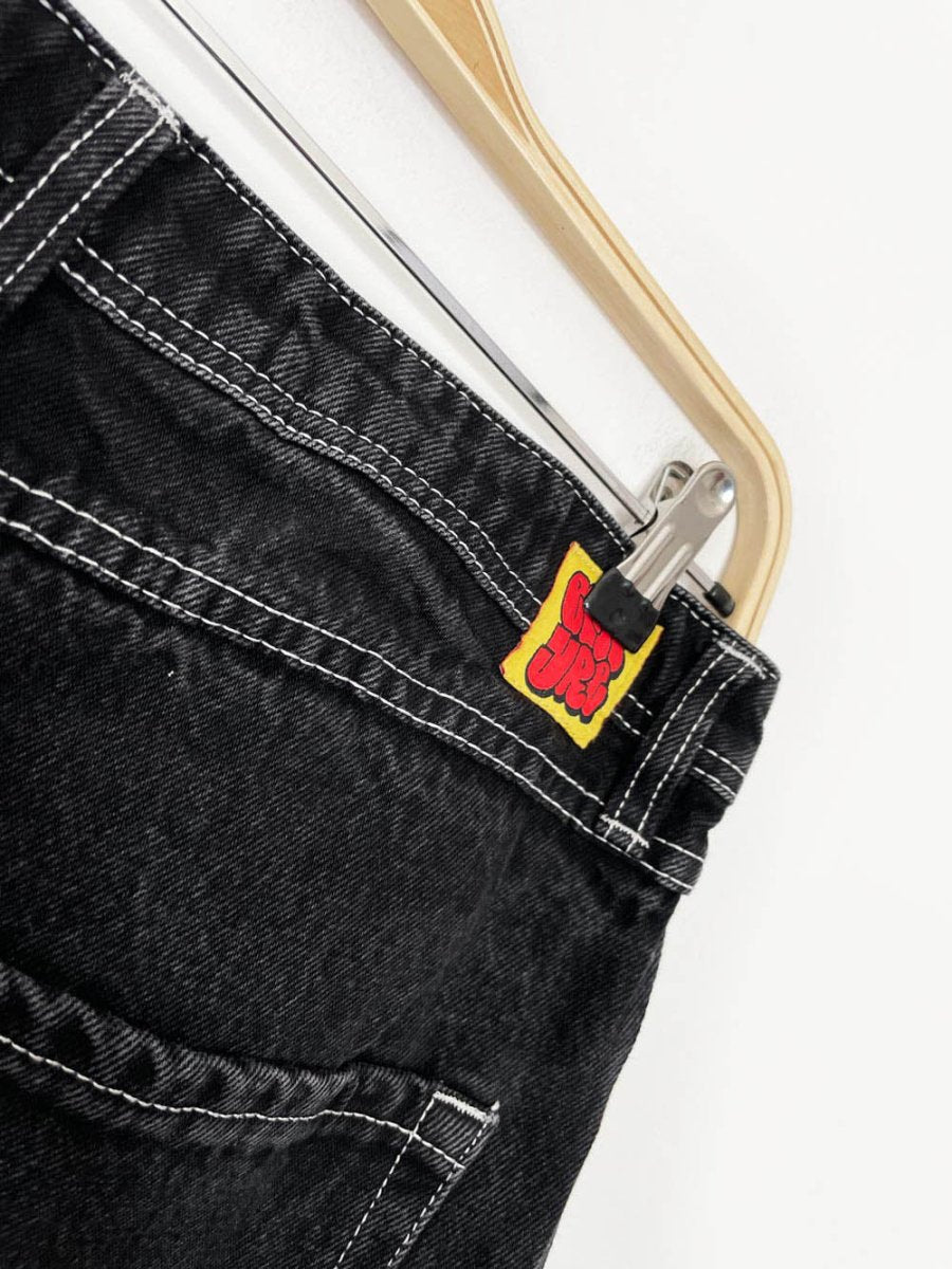 y2k empyre embroidered spell out denim skate short - good market thrift store