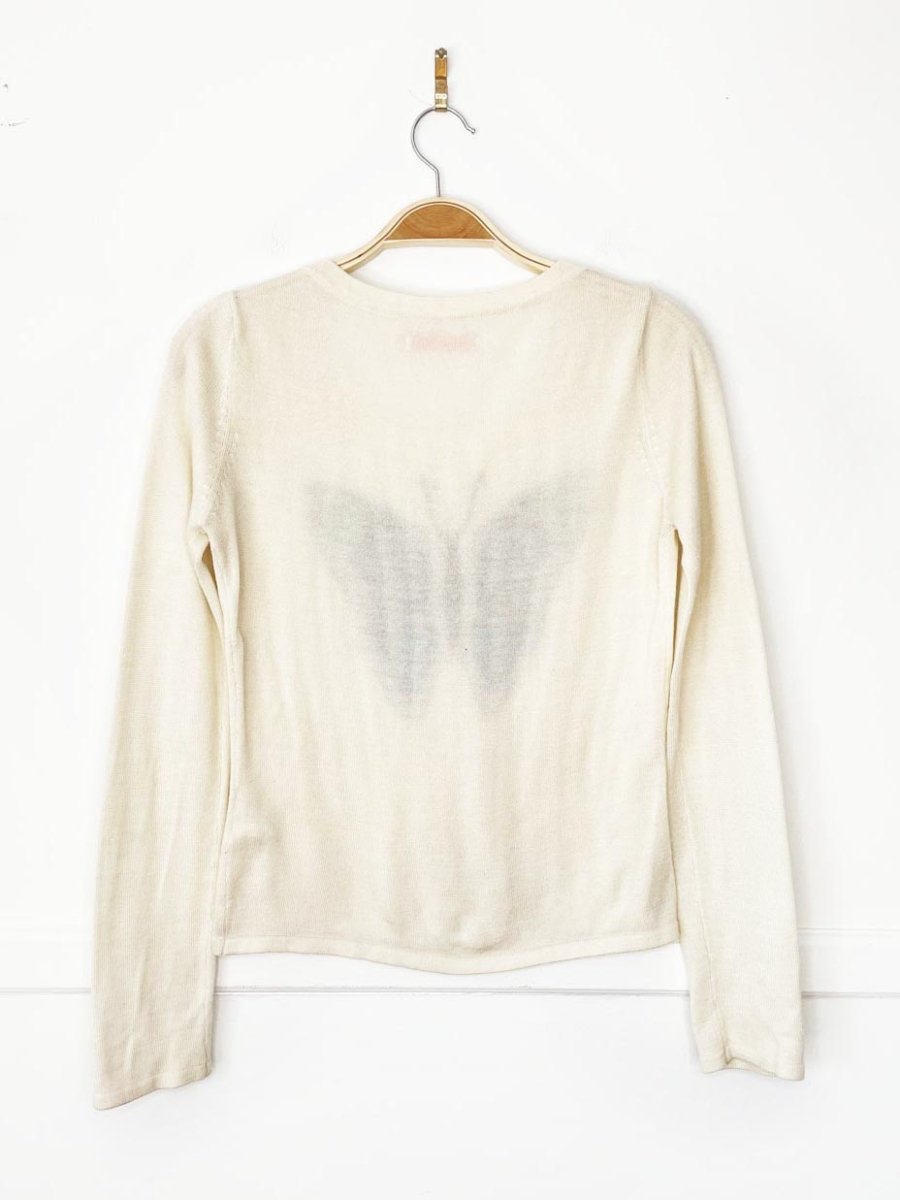 y2k emu wool - cashmere butterfly sequin light knit top - good market thrift store