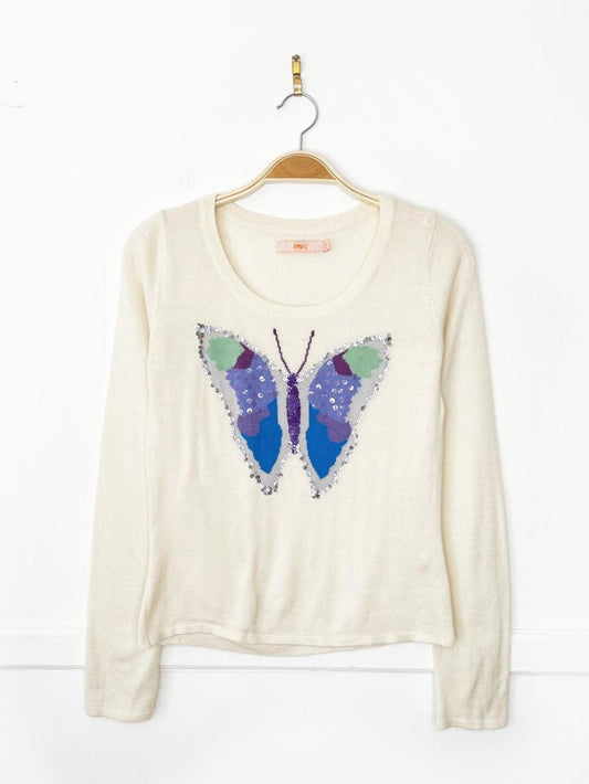 y2k emu wool - cashmere butterfly sequin light knit top - good market thrift store