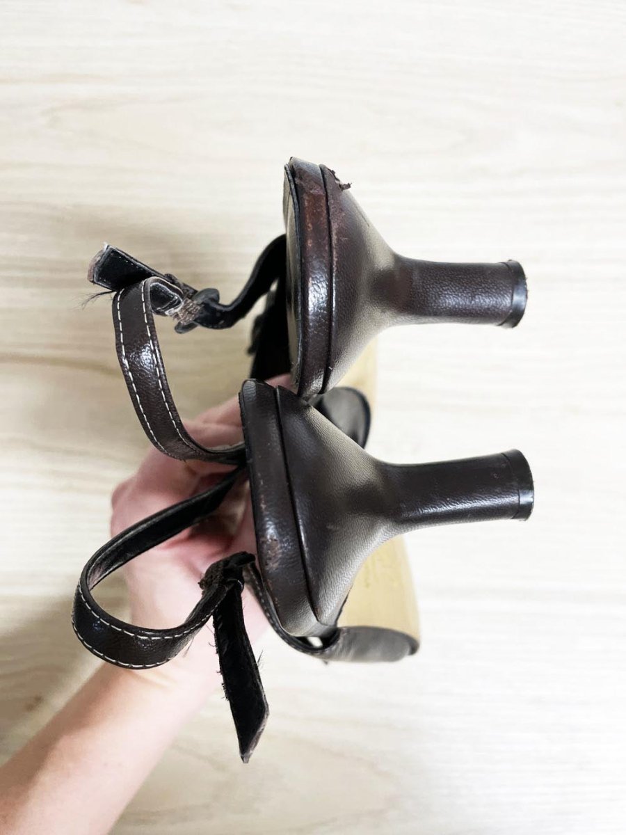 y2k espanola leather buckle square toe slingback heels - good market thrift store