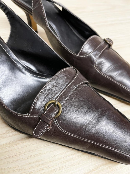 y2k espanola leather buckle square toe slingback heels - good market thrift store