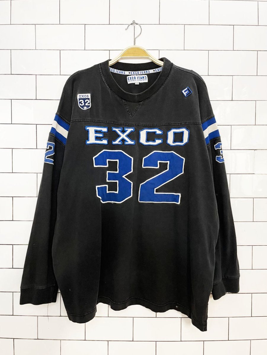 y2k exco varsity jersey 32 long sleeve v-stitch tee | collegiate - good market thrift store