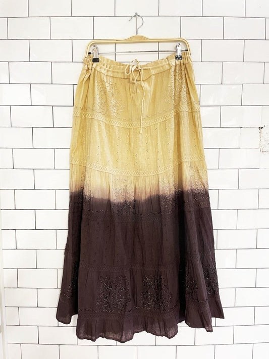 y2k fiori boho tiered ombre tie dye prairie maxi skirt | made in India - good market thrift store