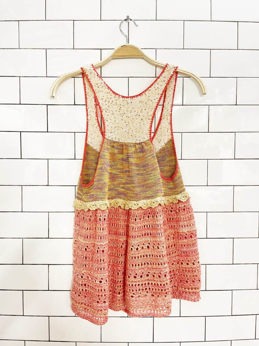 y2k free people boho crochet knit baby doll tank - good market thrift store