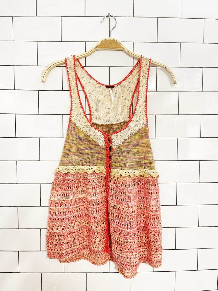 y2k free people boho crochet knit baby doll tank - good market thrift store
