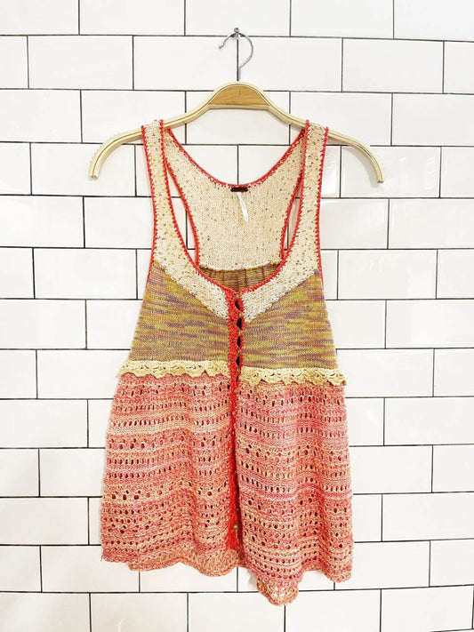 y2k free people boho crochet knit baby doll tank - good market thrift store