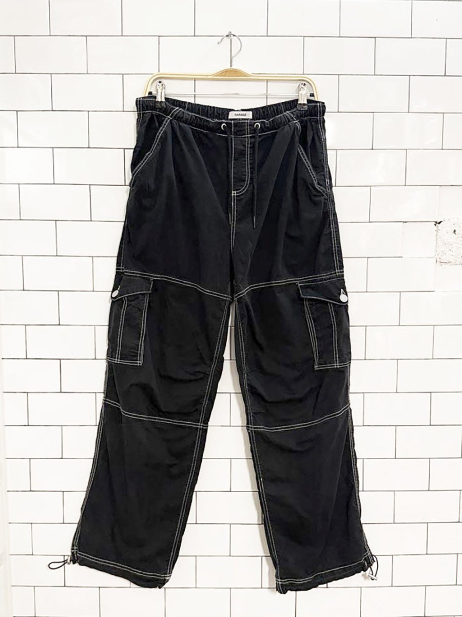 y2k garage contrast stitch utility parachute pants - good market thrift store