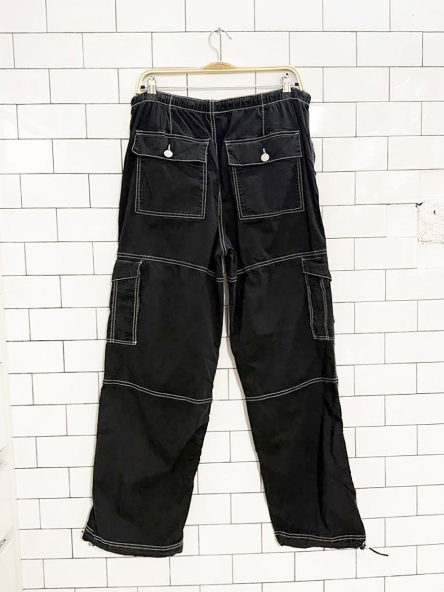y2k garage contrast stitch utility parachute pants - good market thrift store