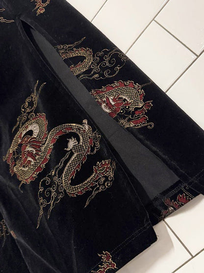 y2k glitter dragon stretch velvet midi skirt - good market thrift store