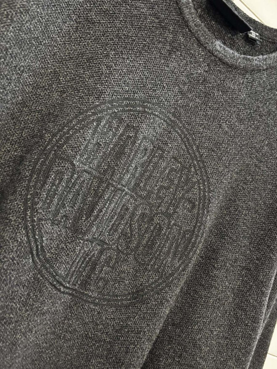 y2k harley davidson spellout logo knit long - sleeve shirt - good market thrift store