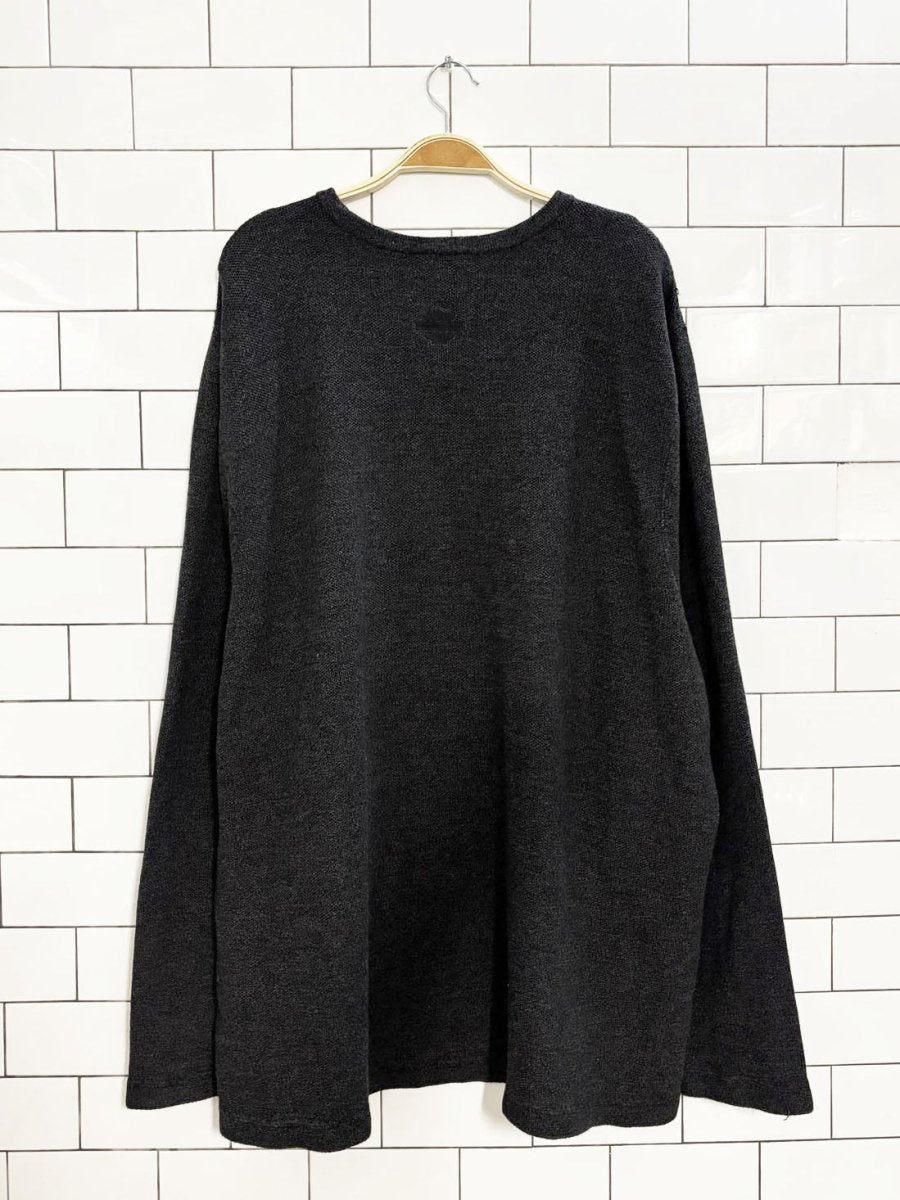 y2k harley davidson spellout logo knit long - sleeve shirt - good market thrift store