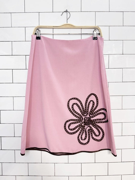 y2k heart soul flower ribbon applique knee-length skirt - good market thrift store