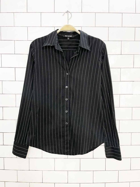 y2k holt renfrew stitched pinstripe v-neck full button shirt - good market thrift store
