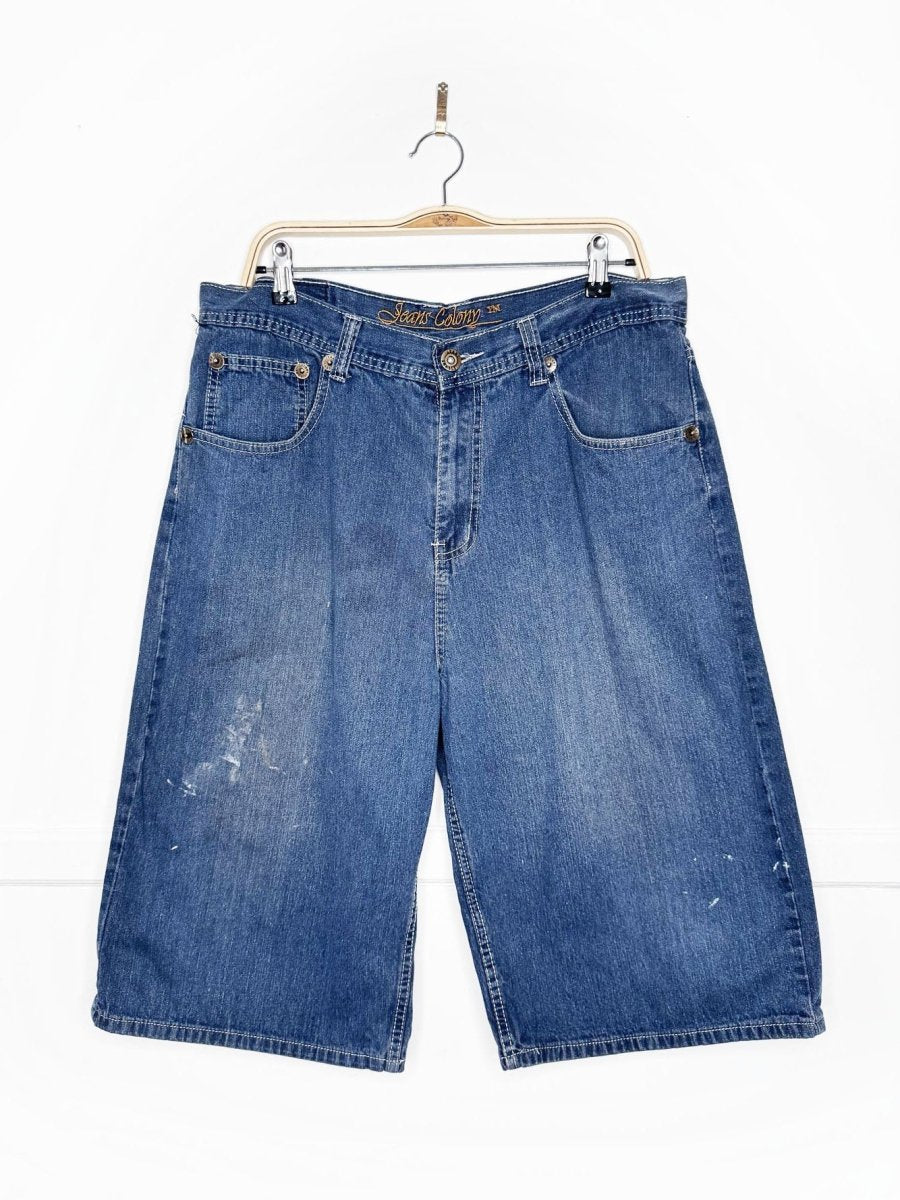 y2k jeans colony streetwear flame pocket long denim jorts - good market thrift store