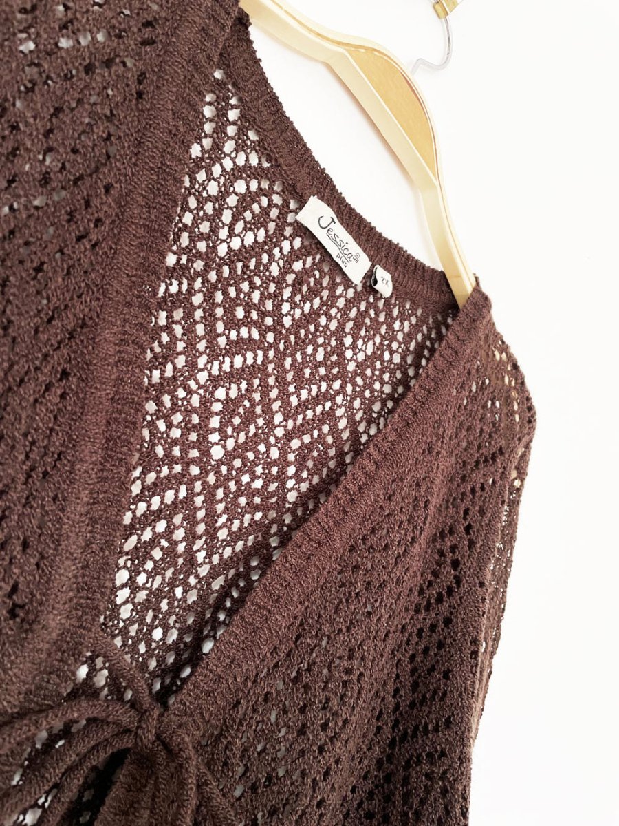 y2k jessica crochet knit tie front cardigan - good market thrift store