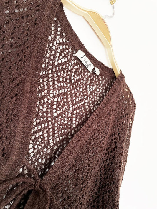 y2k jessica crochet knit tie front cardigan - good market thrift store