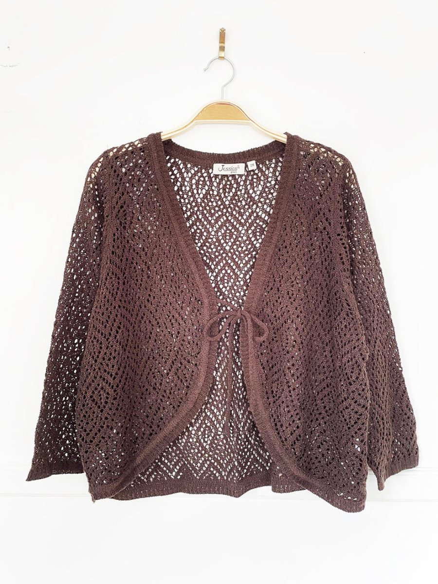 y2k jessica crochet knit tie front cardigan - good market thrift store