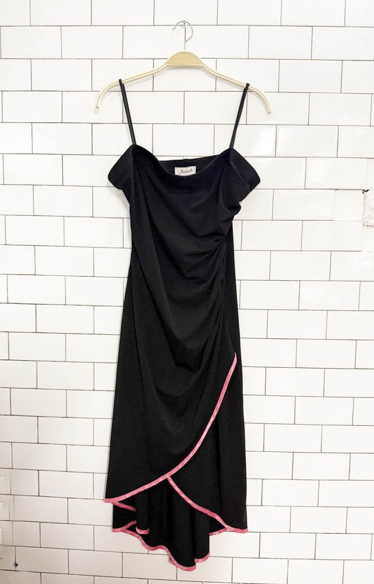 y2k jessica strapless ruched midi wrap dress - good market thrift store