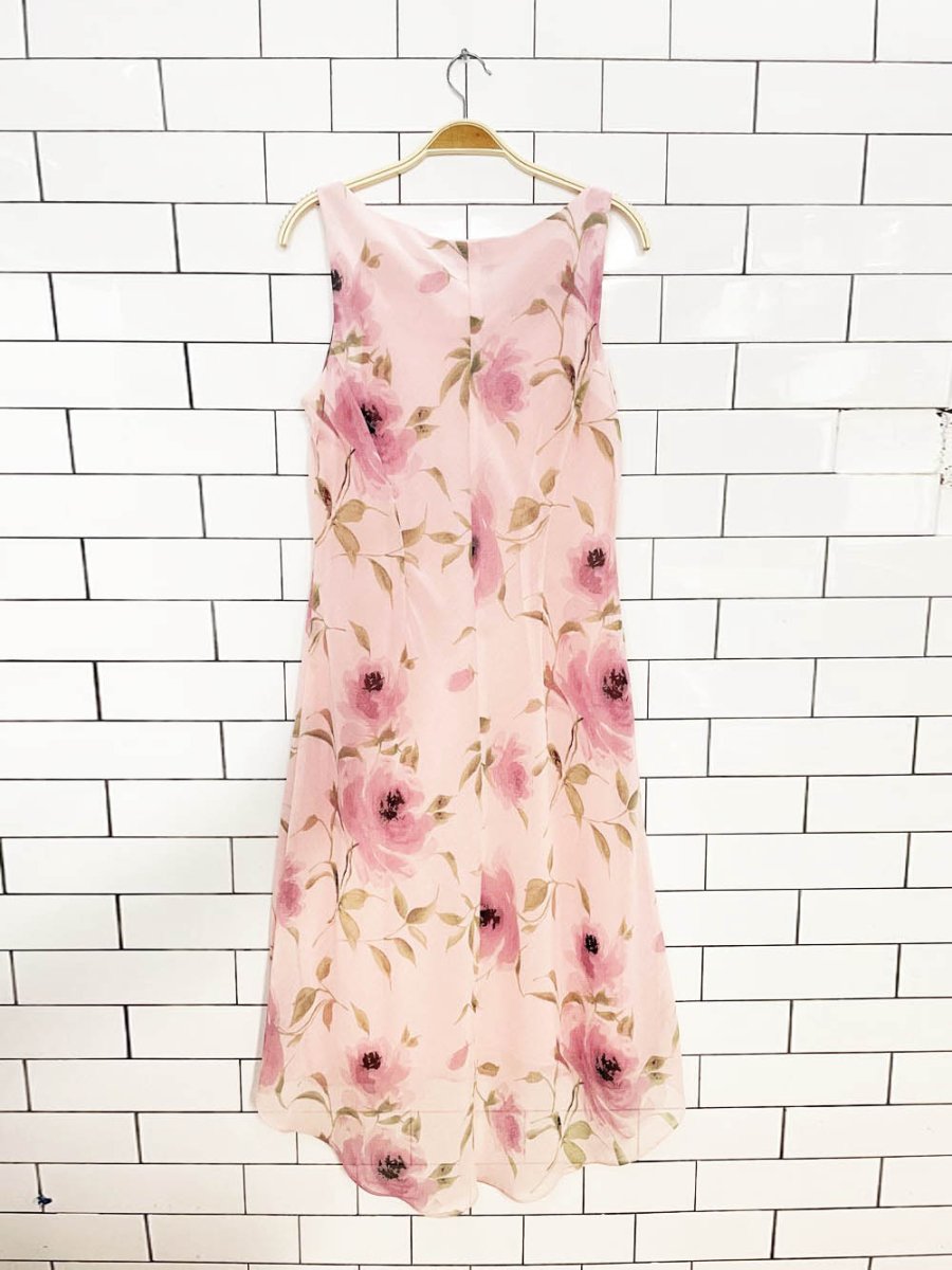 y2k jolibel cowl neck floral chiffon midi dress - good market thrift store