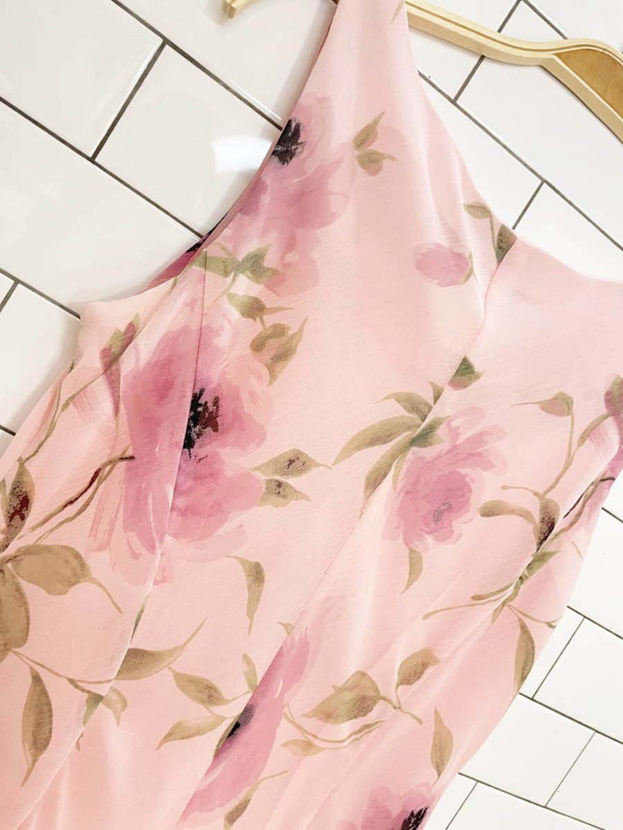 y2k jolibel cowl neck floral chiffon midi dress - good market thrift store