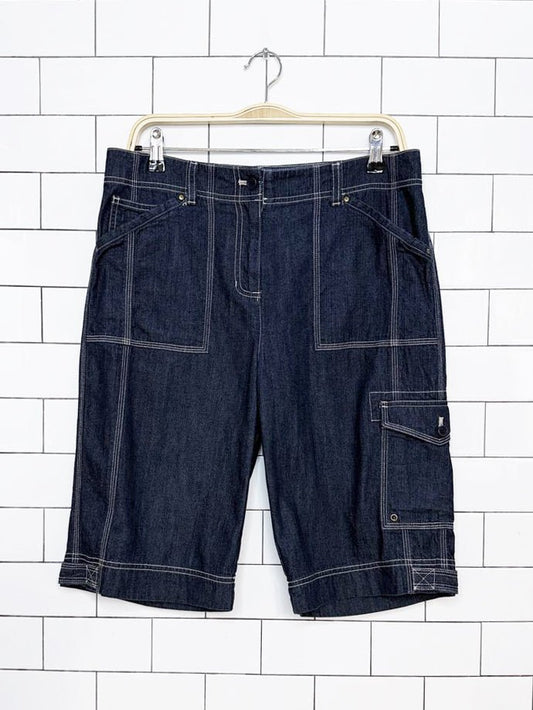 y2k jones new york utility contrast-stitch long denim shorts - good market thrift store