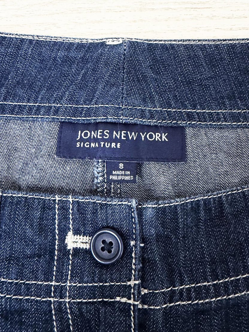 y2k jones new york utility contrast-stitch long denim shorts - good market thrift store
