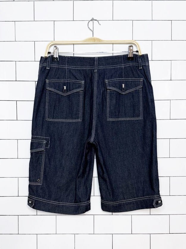 y2k jones new york utility contrast-stitch long denim shorts - good market thrift store