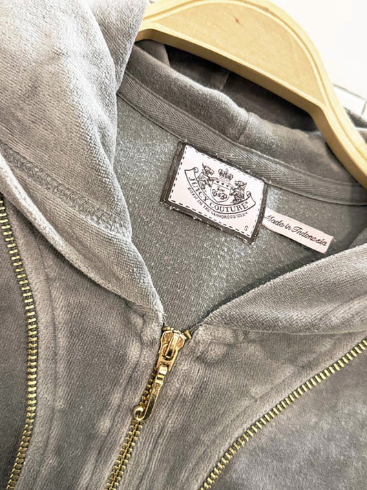 y2k juicy couture velour pleated shoulder full zip hoodie - good market thrift store