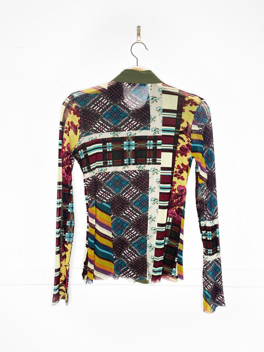 y2k kenzo stretch mesh full button shirt - good market thrift store
