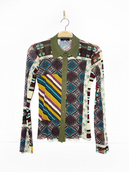 y2k kenzo stretch mesh full button shirt - good market thrift store