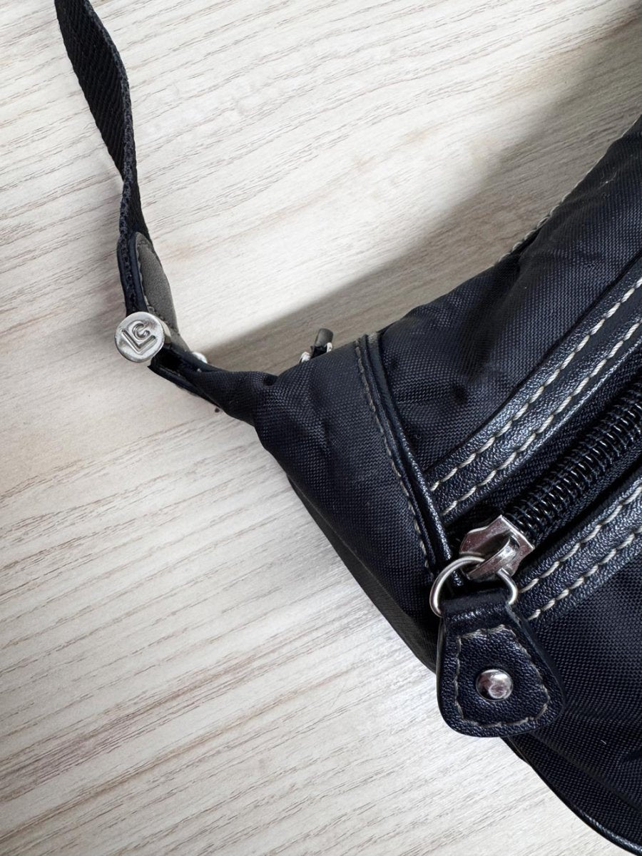 y2k la canadienne leather trim nylon mini shoulder bag - good market thrift store