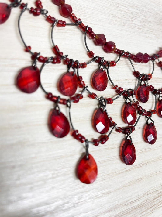 y2k le chateau beaded ruby teardrop choker necklace - good market thrift store