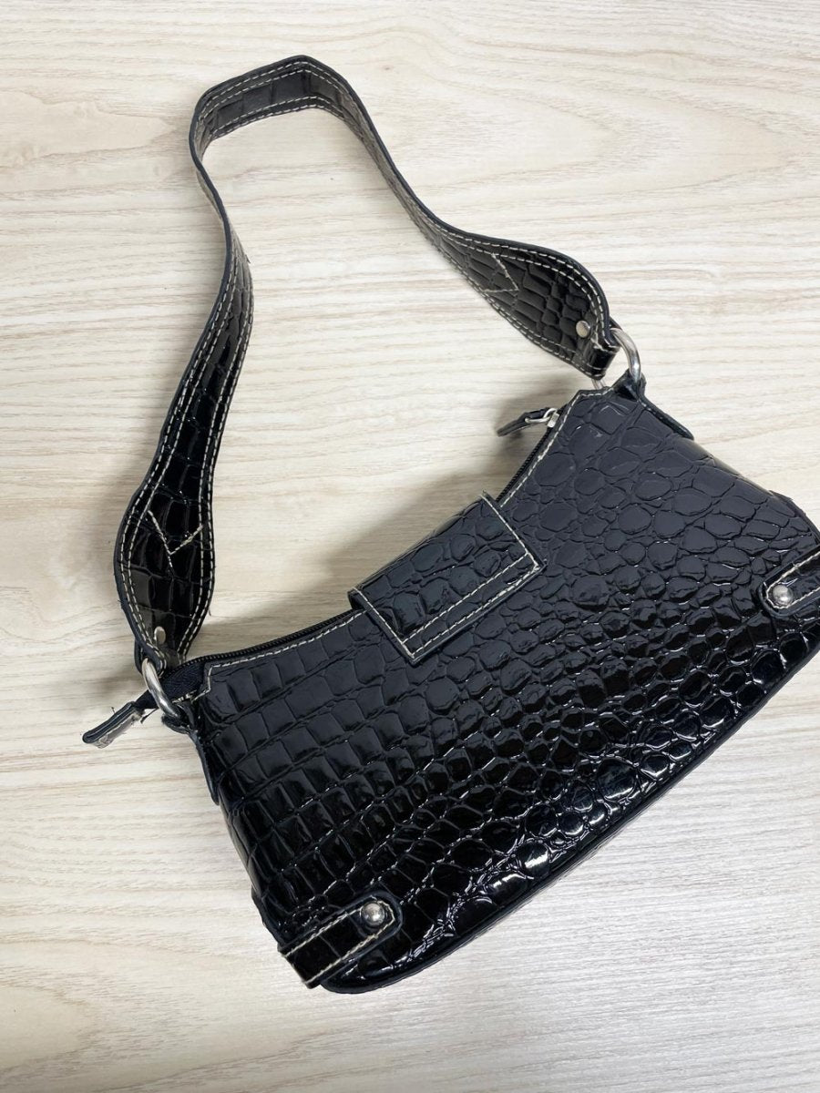 y2k linear snake embossed faux leather mini shoulder bag - good market thrift store