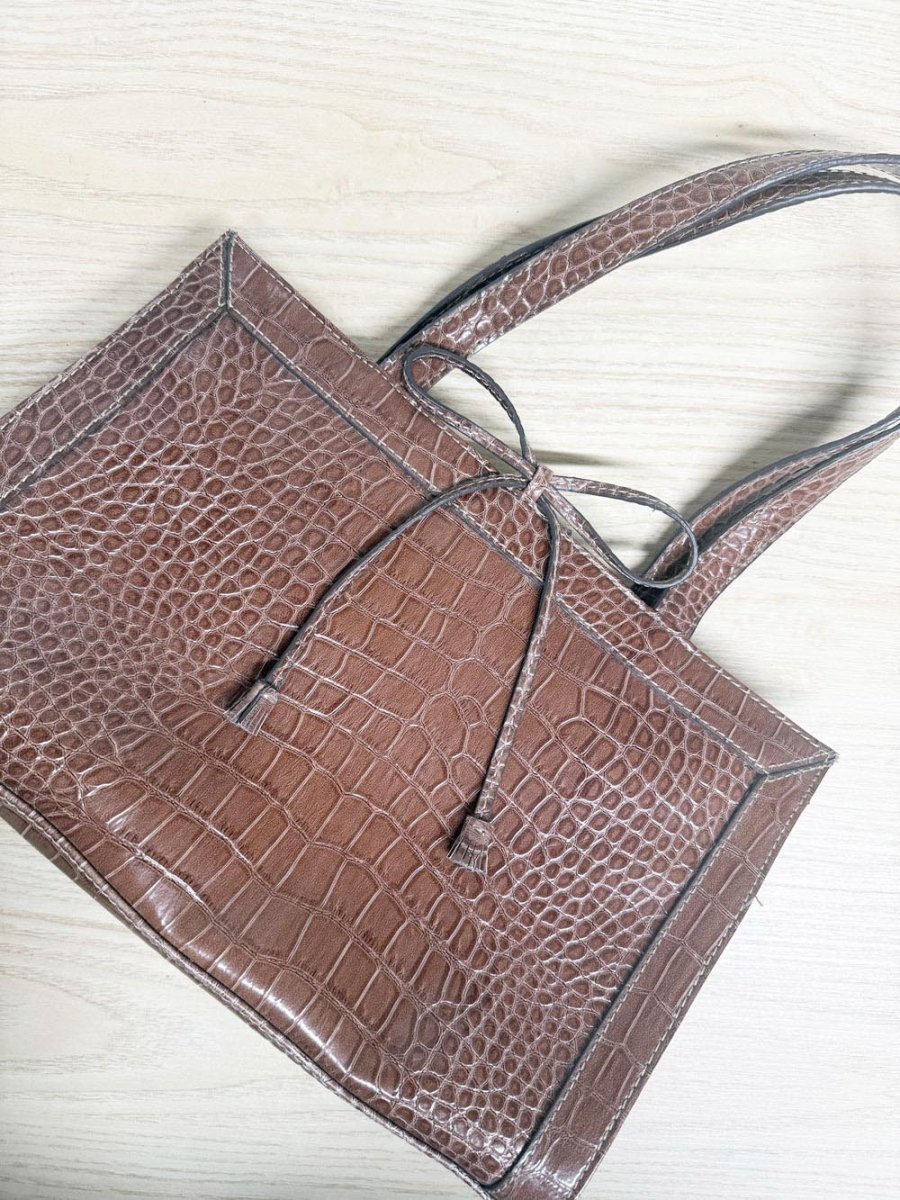 y2k liz claiborne faux crocodile structured shoulder bag - good market thrift store