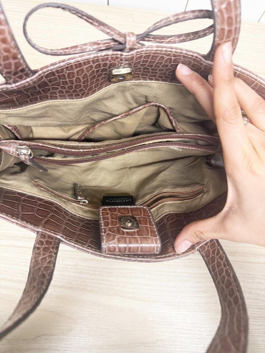 y2k liz claiborne faux crocodile structured shoulder bag - good market thrift store