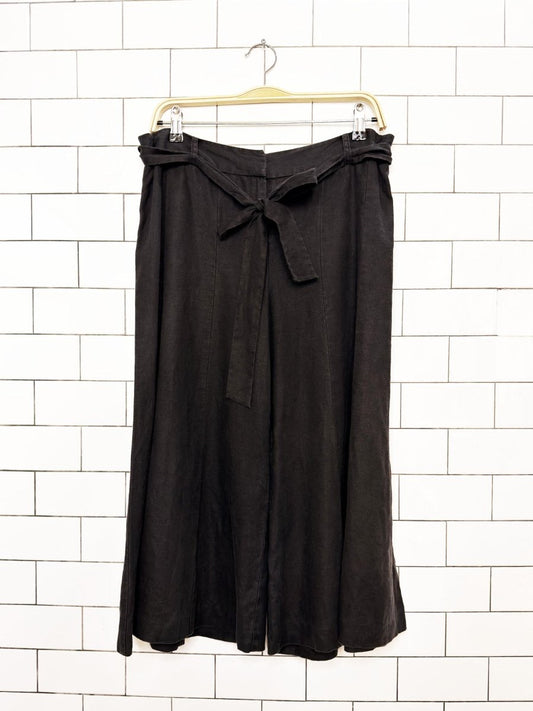 y2k london jean 100% linen belted wide leg culotte - good market thrift store