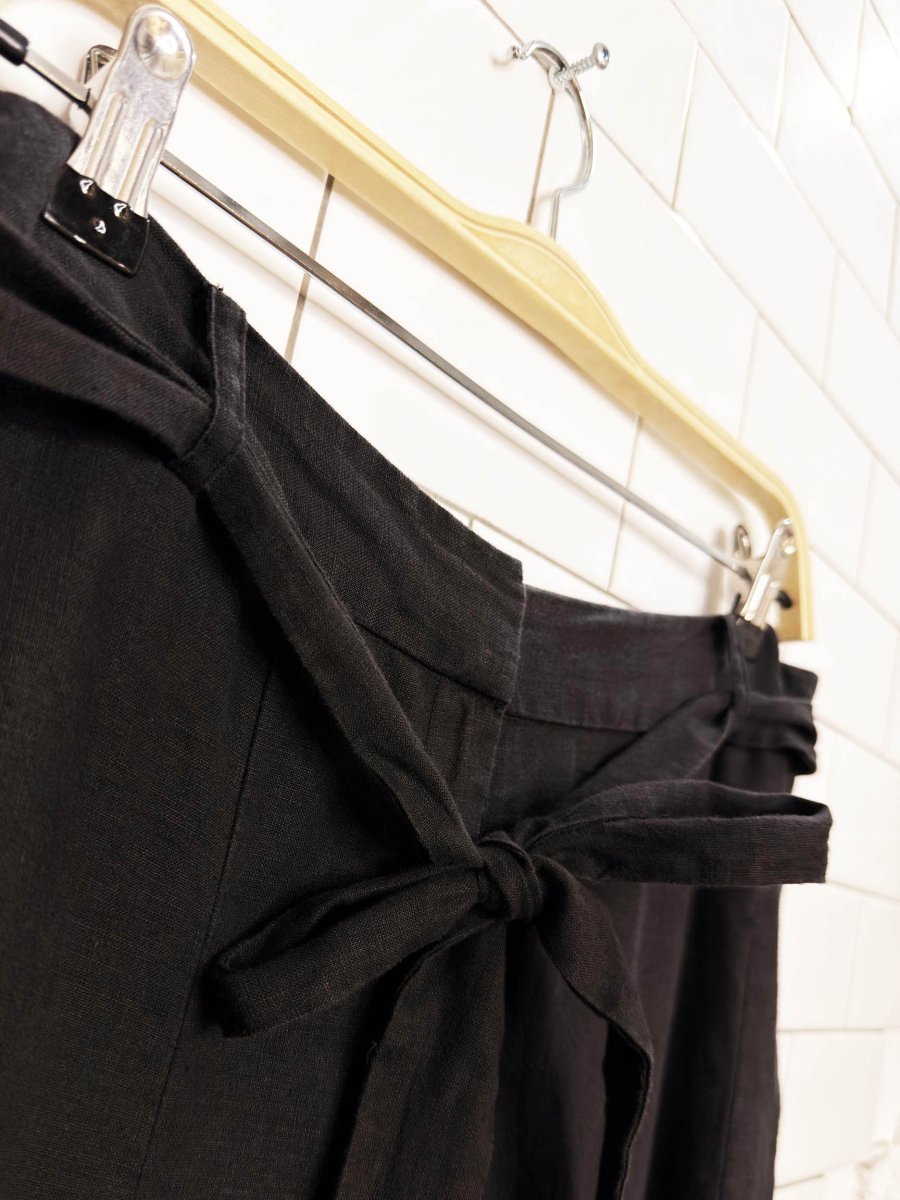 y2k london jean 100% linen belted wide leg culotte - good market thrift store