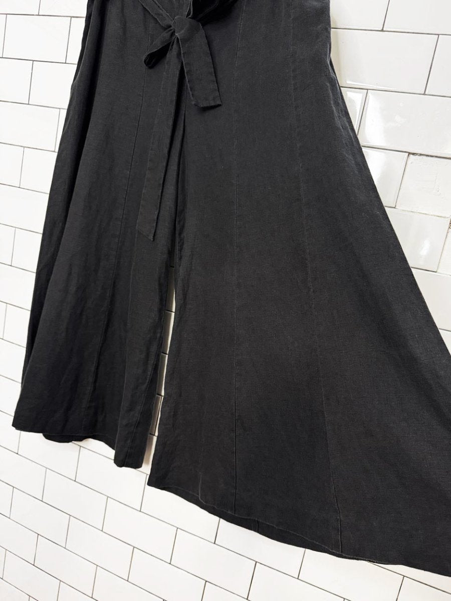 y2k london jean 100% linen belted wide leg culotte - good market thrift store
