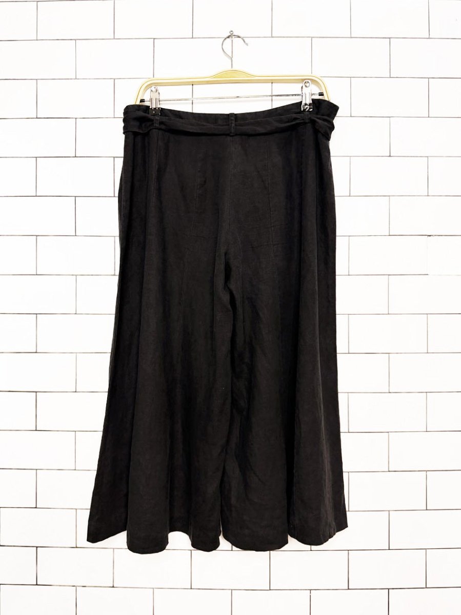 y2k london jean 100% linen belted wide leg culotte - good market thrift store