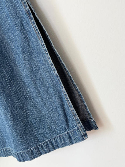 y2k london jean adjustable waist side slit maxi denim skirt - good market thrift store