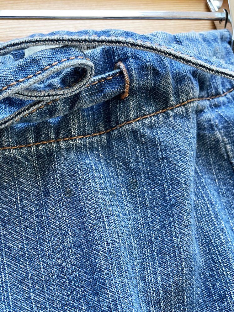 y2k london jean adjustable waist side slit maxi denim skirt - good market thrift store